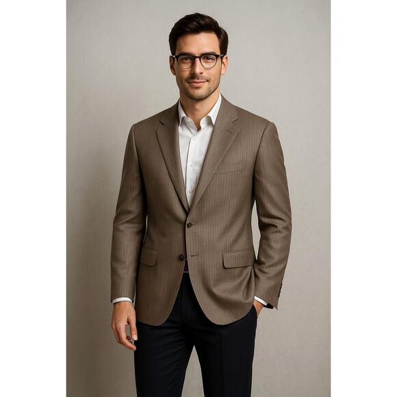 Huckberry Vintage 42R Luxury LANVIN Wool Blazer 2 Button Sportcoat Jacket Brown - Picture 1 of 9